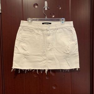 Express White Distressed Denim Skirt